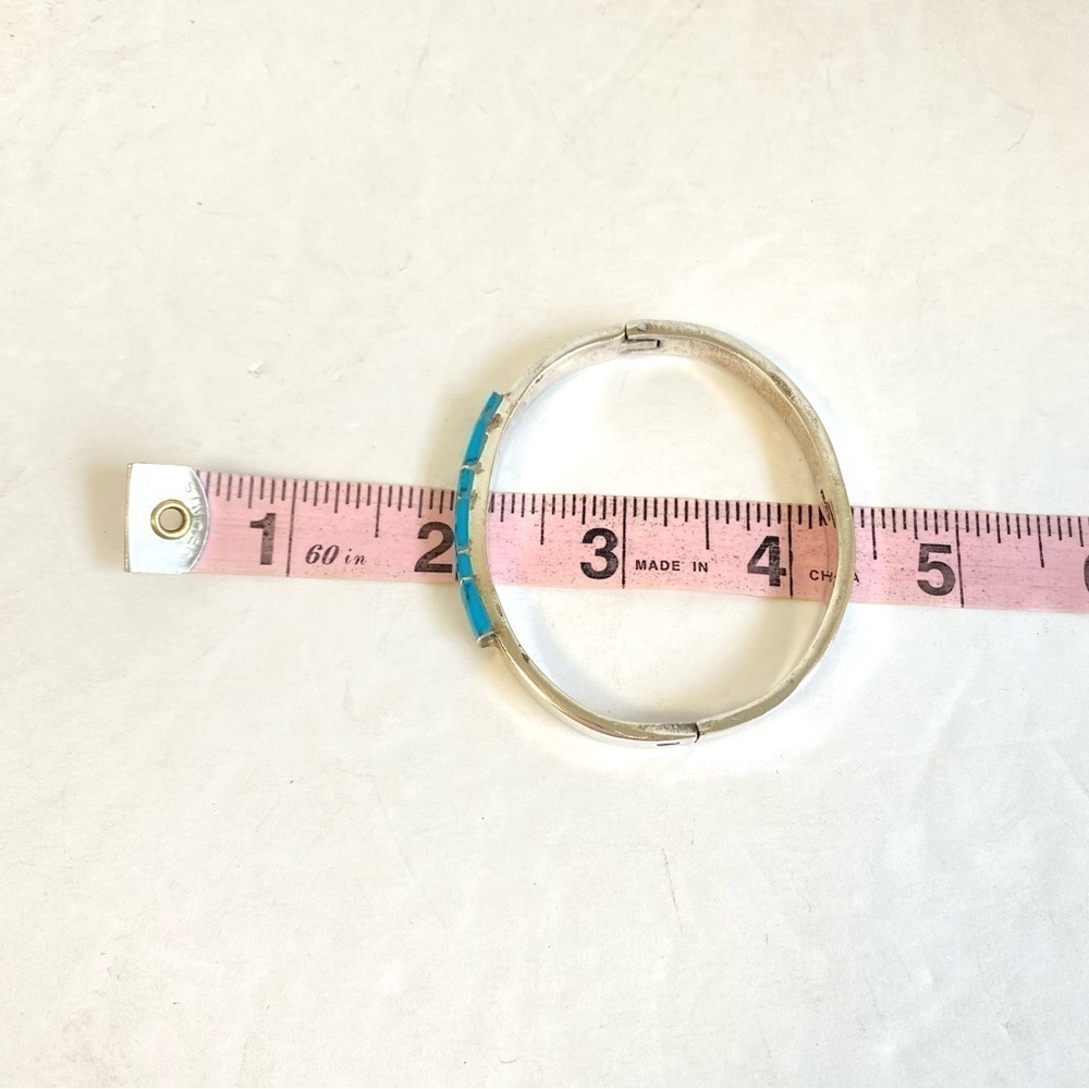 Vintage Turquoise Bangle Bracelet Mexico Silver Hinged Coastal Cowgirl Southwest - Picture 11 of 11